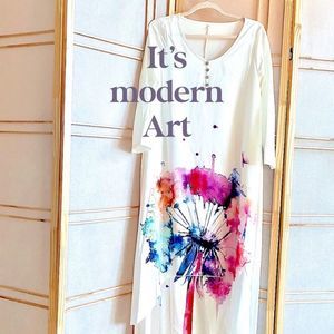 Arty Paint Slash Front Little Hi-Low Cut Out Cool Modern Dress